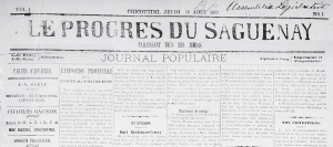 1887, le progrès du Saguenay, en-tête